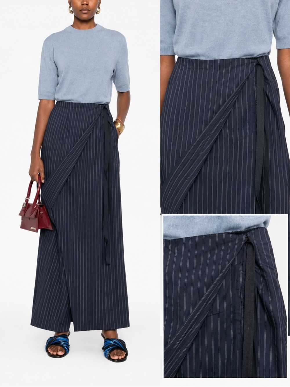 Erika Cavallini Pinstripe Asymmetric Wrap Maxi Skirt IT 42